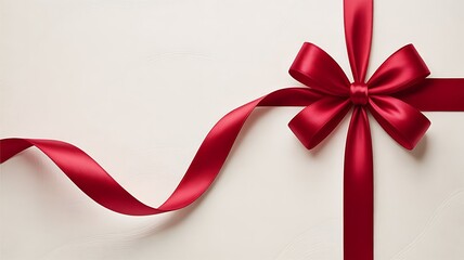 Close up of a shiny red satin ribbon tied in a perfect bow on white background