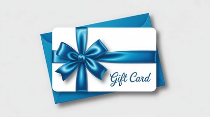 Elegant blue ribbon gift card design on a blue envelope