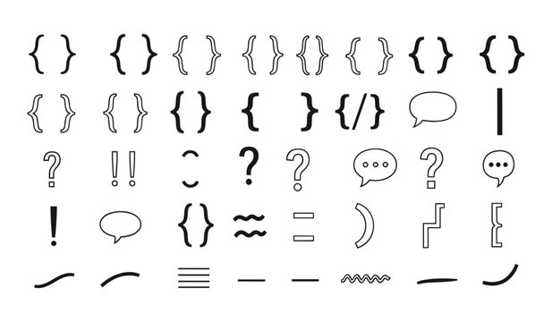 Collection of Hand Drawn Brackets, Punctuation, and Symbols on White Background parenthesis brace