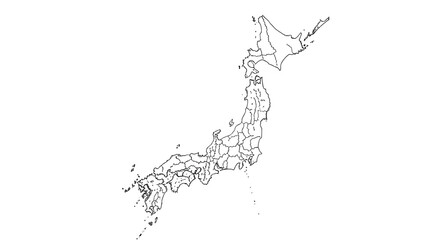 Fototapeta premium A simple black and white outline map of Japan showing the detailed administrative divisions and prefectures of the country.