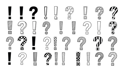 Fototapeta premium Hand Drawn Exclamation and Question Marks Collection punctuation vector