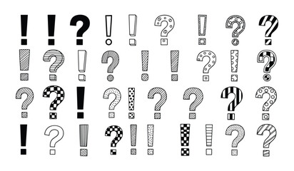 Fototapeta premium Hand Drawn Exclamation and Question Marks Collection punctuation vector