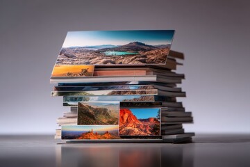 Stacked collection of travel photographs showcasing diverse landscapes from around the world and capturing memorable adventures in nature