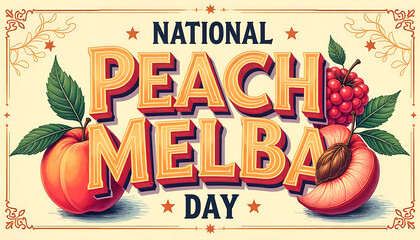 National Peach Melba Day art featuring peaches and luscious 3D typography; 4K, HD