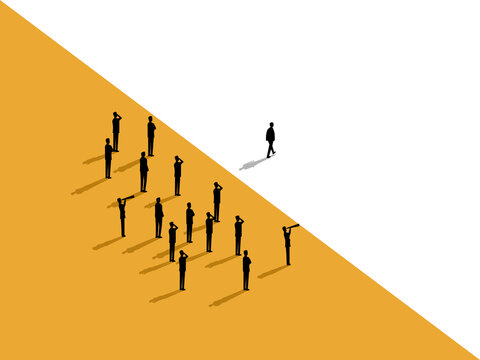 Businessmen who think differently walk away from the crowd