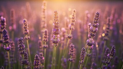 Close-up view of vibrant lavender flowers bathed in warm sunlight