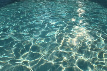 Fototapeta premium Clear turquoise pool water glistens under sunlight reflecting surreal patterns and creating a tranquil atmosphere ideal for relaxation and summer enjoyment