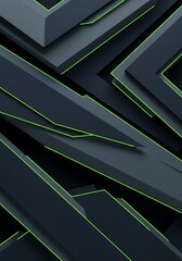 Obraz premium Overlapping geometric shapes with neon green lines, futuristic ambiance