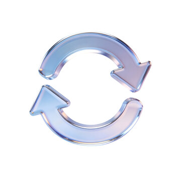 A glossy circular refresh symbol with two opposing arrows in blue tones