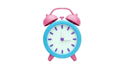 Colorful Alarm Clock Displaying Time on White Background