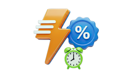 Discount Offer with Lightning Bolt and Alarm Clock Concept