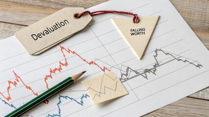 Financial Decline Indicators with Graphs, Tags, and Pencil Representing Economic Challenges and Value Reduction Concepts