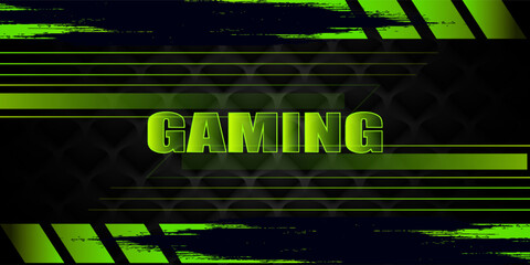 Futuristic green and black abstract gaming banner design with metal technology concept. Vector illustration