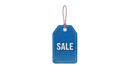 Blue Sale Tag with String Isolated on White