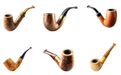 Collection of smoking pipes with transparent background
