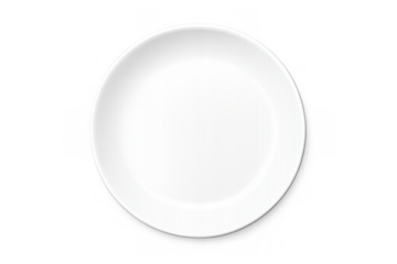 Round white ceramic empty plate or dishware, realistic vector illustration, top view, transparent background