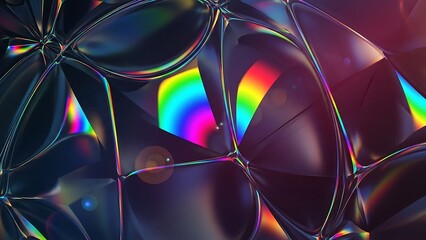 Abstract iridescent texture with rainbow reflections and geometric patterns.