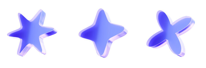 Fototapeta premium Set 3D Glass sparkle, magic star, and glow icon isolated on transparent background, decorative elements for highlight, quality, and creative design. Liquid Glass design icon. 3D rendering