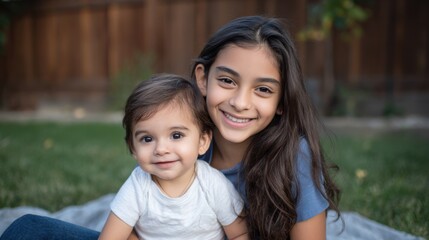 Smiling siblings enjoying sunny outdoor moment together on cozy blanket