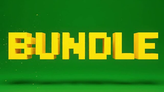 Yellow Bundle Text Exploding on Green Background Abstract Motion Graphics.