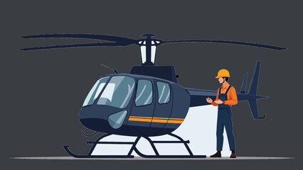 Helicopter Engineer Inspecting Main Rotor System &ndash; Vector Illustration