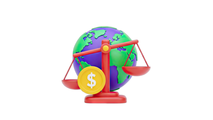 Global Economy Balanced: Globe, Scales, and Dollar Coin Concept