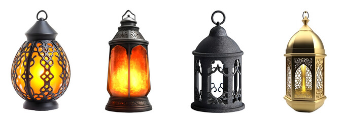 Vintage lantern collection isolated transparent background