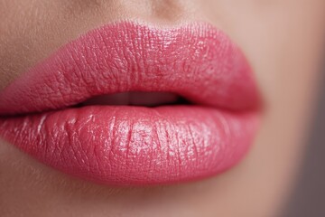 Beautiful full pink lips highlighted with professional lipstick application on a soft background showcasing perfect makeup artistry skills