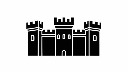 Black Silhouette of a Medieval Castle with Towers and Battlements. © MAS