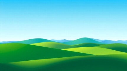 Vibrant green rolling hills under a clear blue sky