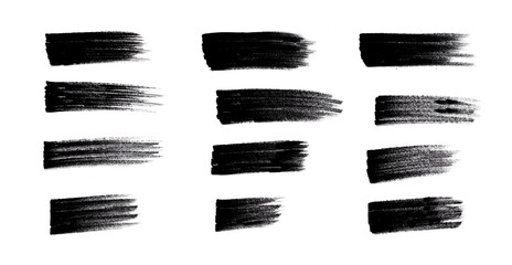 brush strokes isolated on white, including grunge acrylic textures, hand-drawn thick lines, rectangles, banners, sketchy horizontal strokes