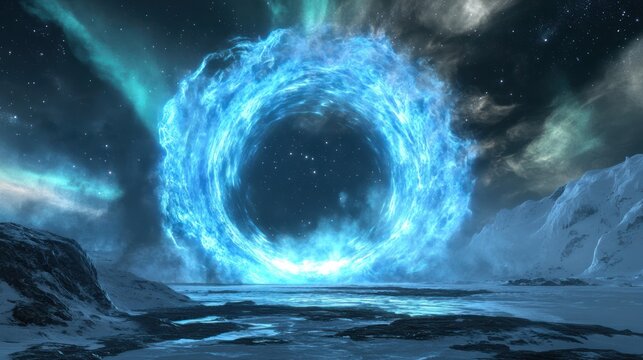 Mystical Frozen Portal: A Journey to Another World in Snowy Landscape