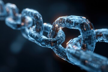 Visual representation of blockchain technology facilitating the transfer of cryptocurrency with a focus on transparent digital chains