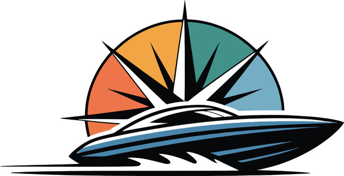 Speedboat Racing Vector Illustration with Colorful Sunburst - Powered by Adobe