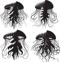 Jellyfish icon silhouette vector with white background