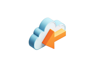 3D isometric icon of a blue cloud with an orange arrow pointing inward