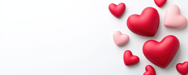 collection of colorful hearts in various sizes, symbolizing love and affection against a clean, white background.