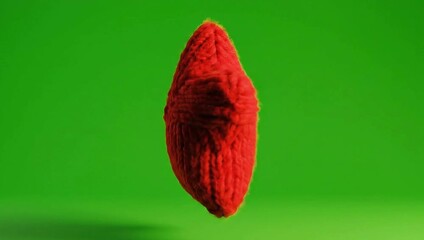 Soft red knitted star object rotating on a green screen background for festive holiday concept and customizable chroma key animation