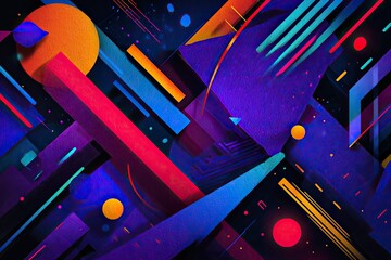 Vibrant abstract geometric patterns in neon blues, purples, and pinks