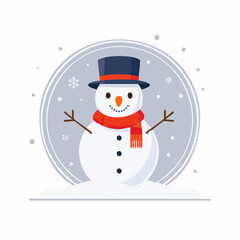 Snowman illustration with hat and scarf in winter scene
