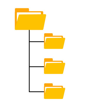 Yellow folder tree structure. Organized file system. Document management system concept. Simple flat design. Digital folder organization.