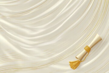 Elegant certificate background featuring a rolled document with a golden tassel on soft, flowing fabric, ideal for formal awards or achievements