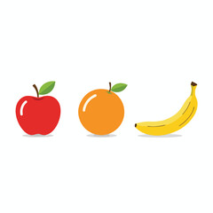 Simple vector illustration of an apple, orange, and banana on a white background