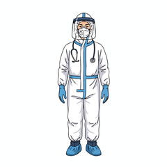A person in full protective medical gear, ready, equipped, safe, and shielded