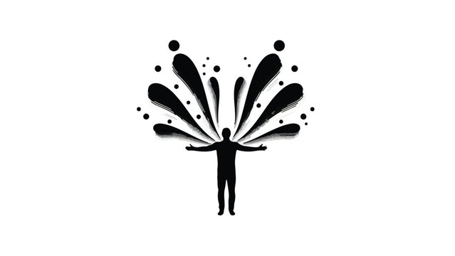 Silhouette of a person with arms outstretched, exploding with creative energy and ideas