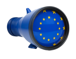 A blue lens, cylindrical with a circular eyepiece. The interior globe displays yellow stars on a dark blue