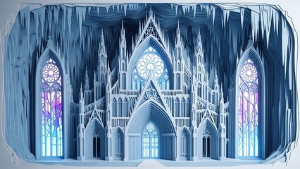 Intricate Paper Cut Light Box of a Majestic Ice Castle.