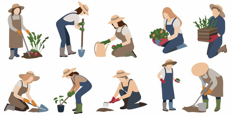 Gardening people collection diverse individuals enjoying outdoor planting and harvesting © Pabitra