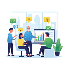 Fototapeta premium Team in an office environment analyzing a business growth chart on a laptop