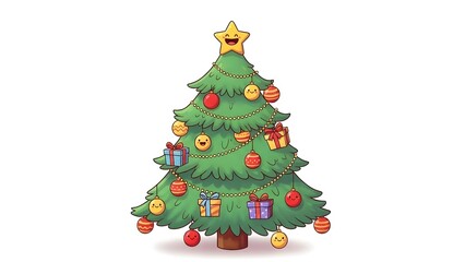 Naklejka premium Cute cartoon christmas tree with emoji ornaments